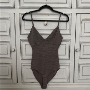 Charlotte Russe Brown Ribbed Sleeveless Bodysuit